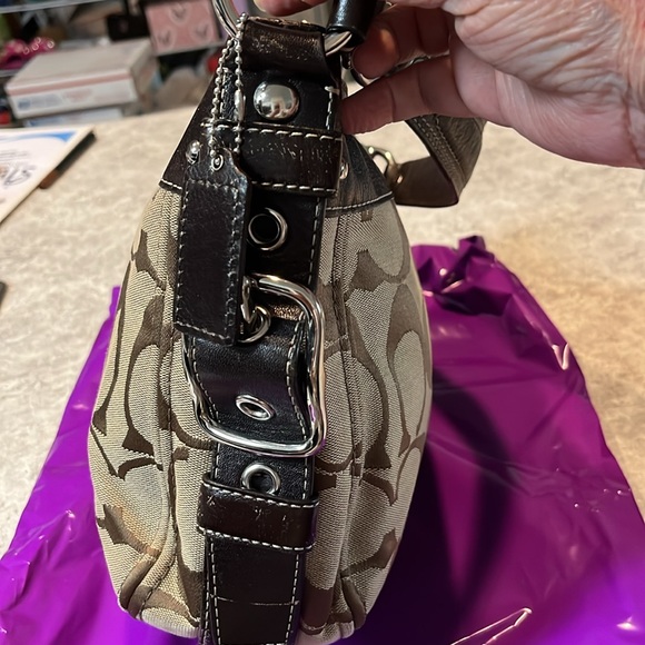 Coach Brown and Tan Signature Shoulder Bag with Leather Trim - Picture 10 of 10